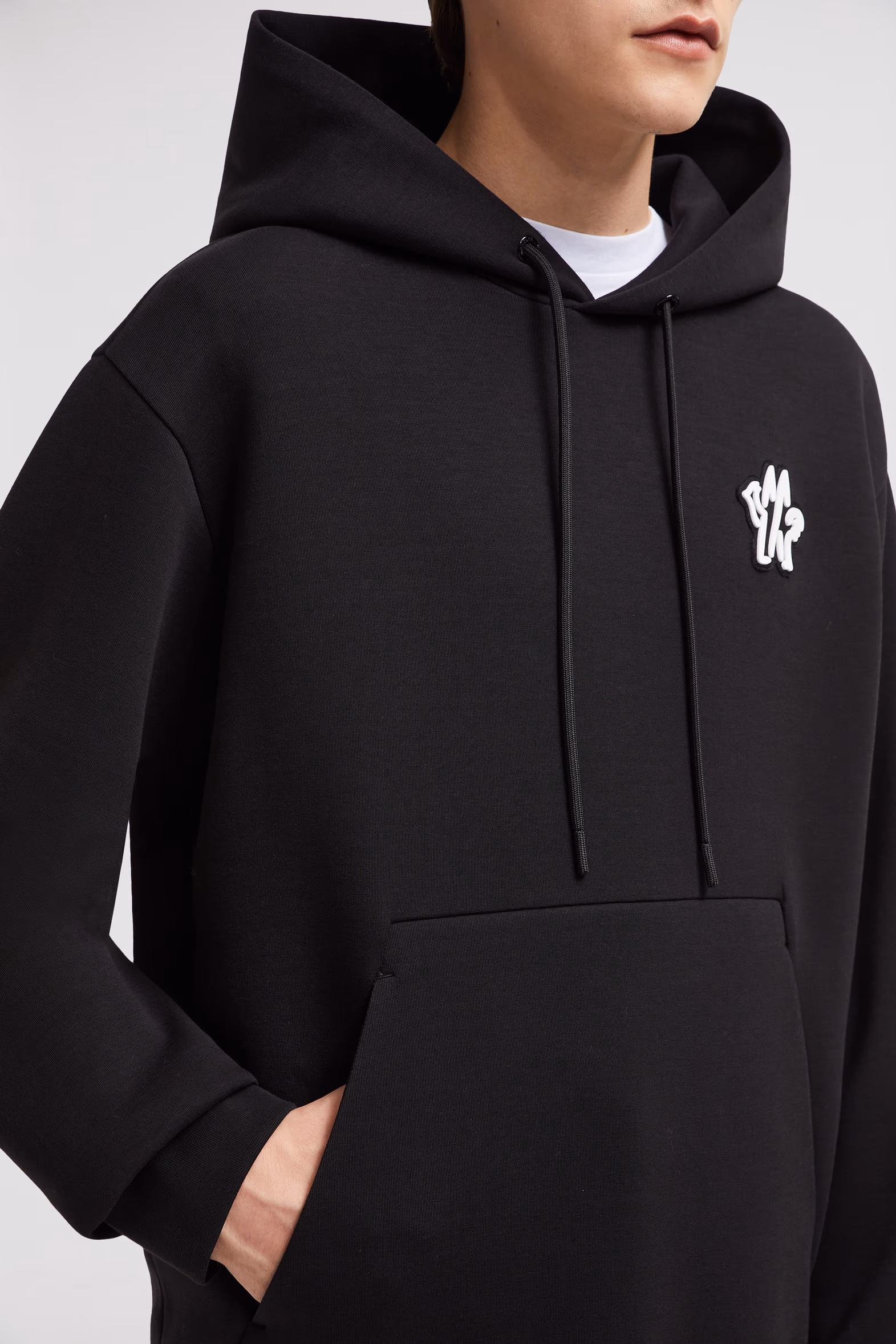 Logo Patch Neoprene Hoodie Men Black Moncler 7
